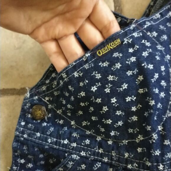 Vtg Oshkosh BGosh Vestbak Denim Jumper Dress 2T Blue Floral Straps Pocket USA - Picture 2 of 7